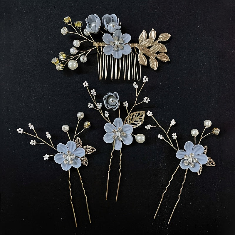 4 Pack Romantic Floral Hair Accessories Bridal Wedding Comb Set