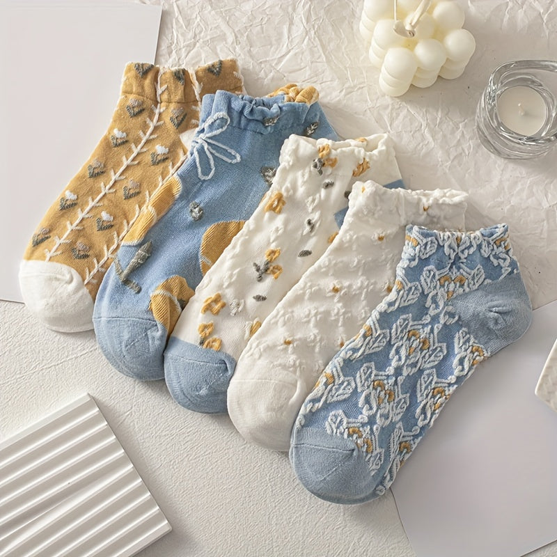 10 Pairs Floral Print & Lightweight Ankle Socks Women's Stockings