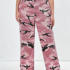 Women's Plus Camo Print Button Fly High Rise Cargo Jeans