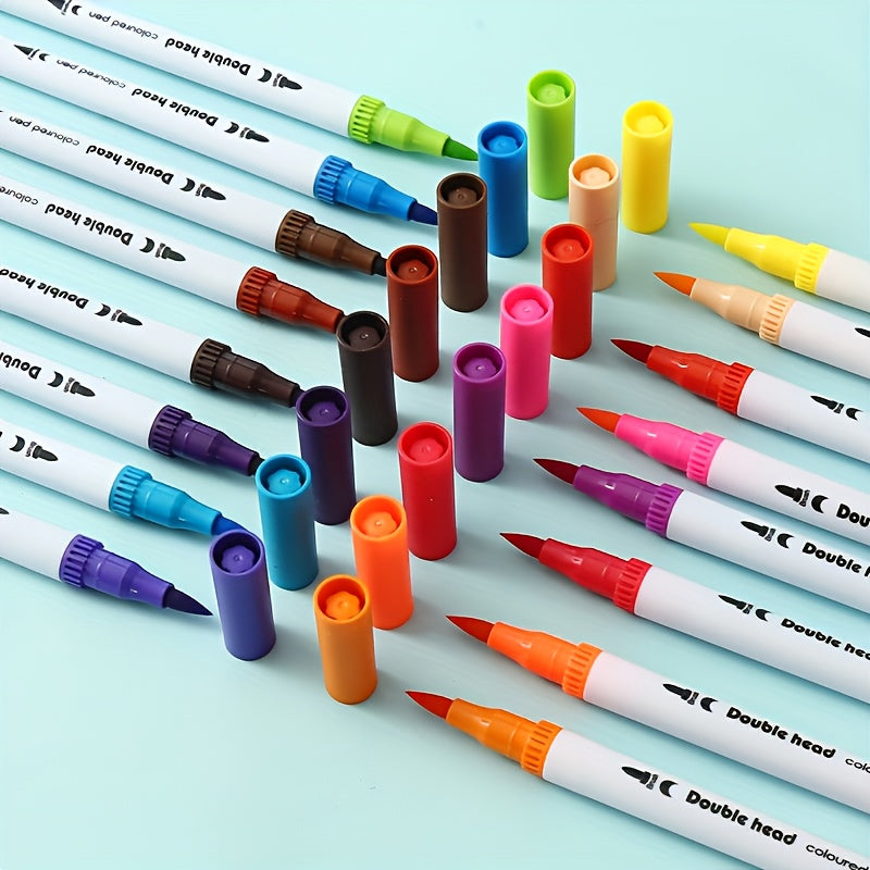 Dual Tip Quick Dry Water Based Ink Art Pens Vibrant Bright Colors Set