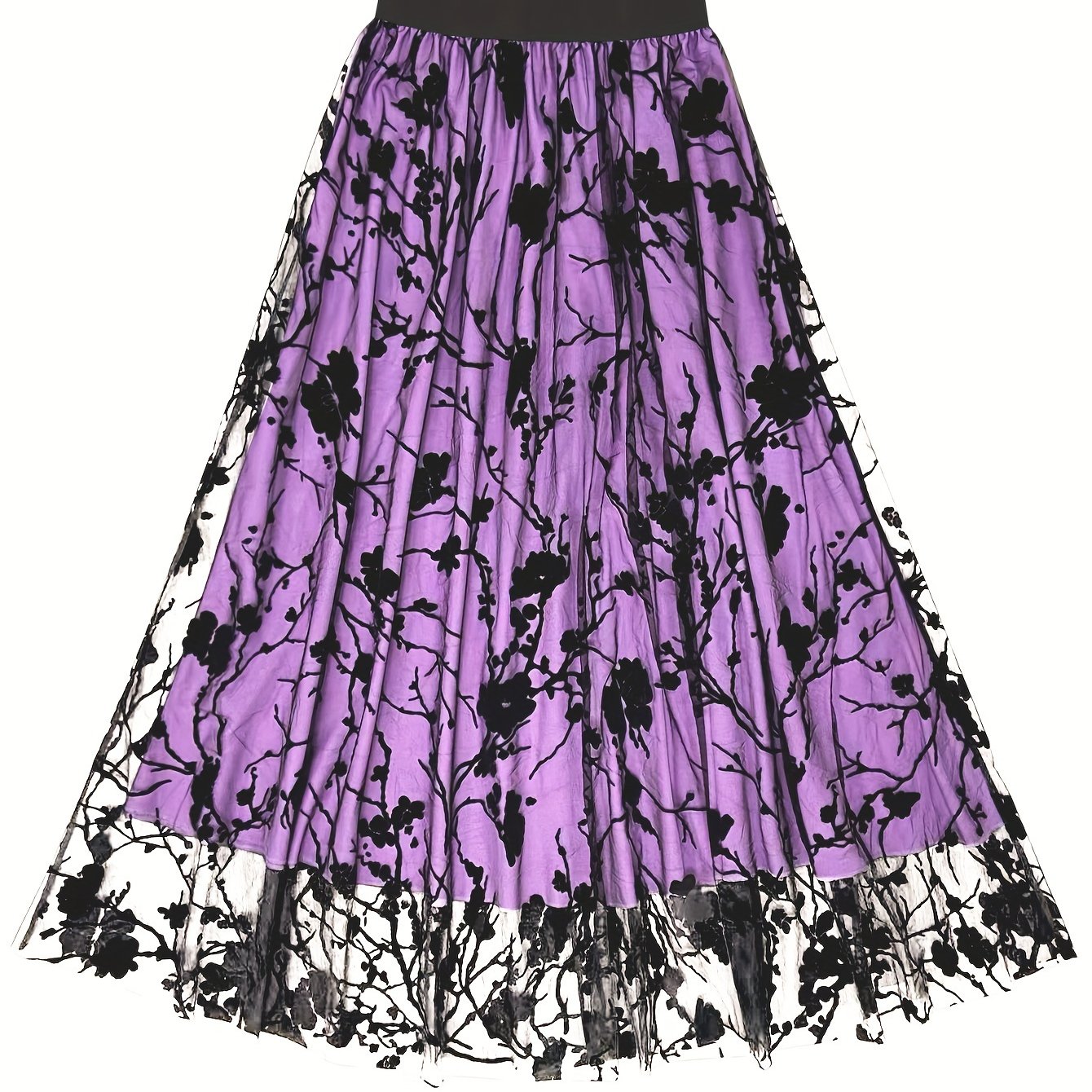 Women's Plus Floral Print High Waisted A line Swing Skirt