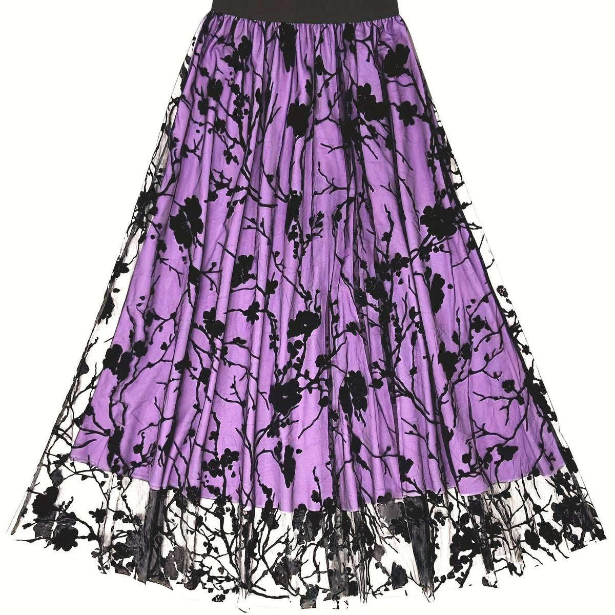 Women's Plus Floral Print High Waisted A line Swing Skirt