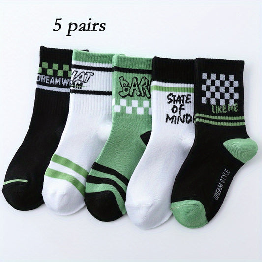 5 Pairs Kids Smiley Face Checkerboard Socks