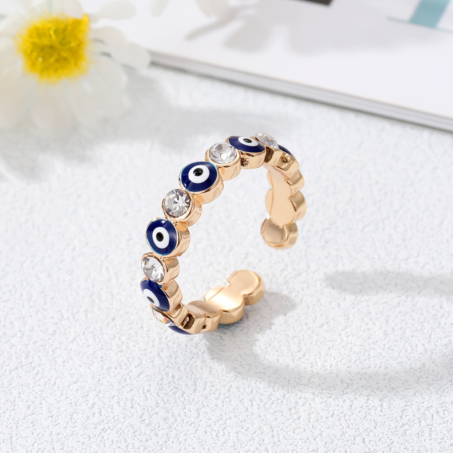 Boho Zircon Evil Eye Ring Adjustable Bling Party Jewelry