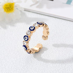 Boho Zircon Evil Eye Ring Adjustable Bling Party Jewelry