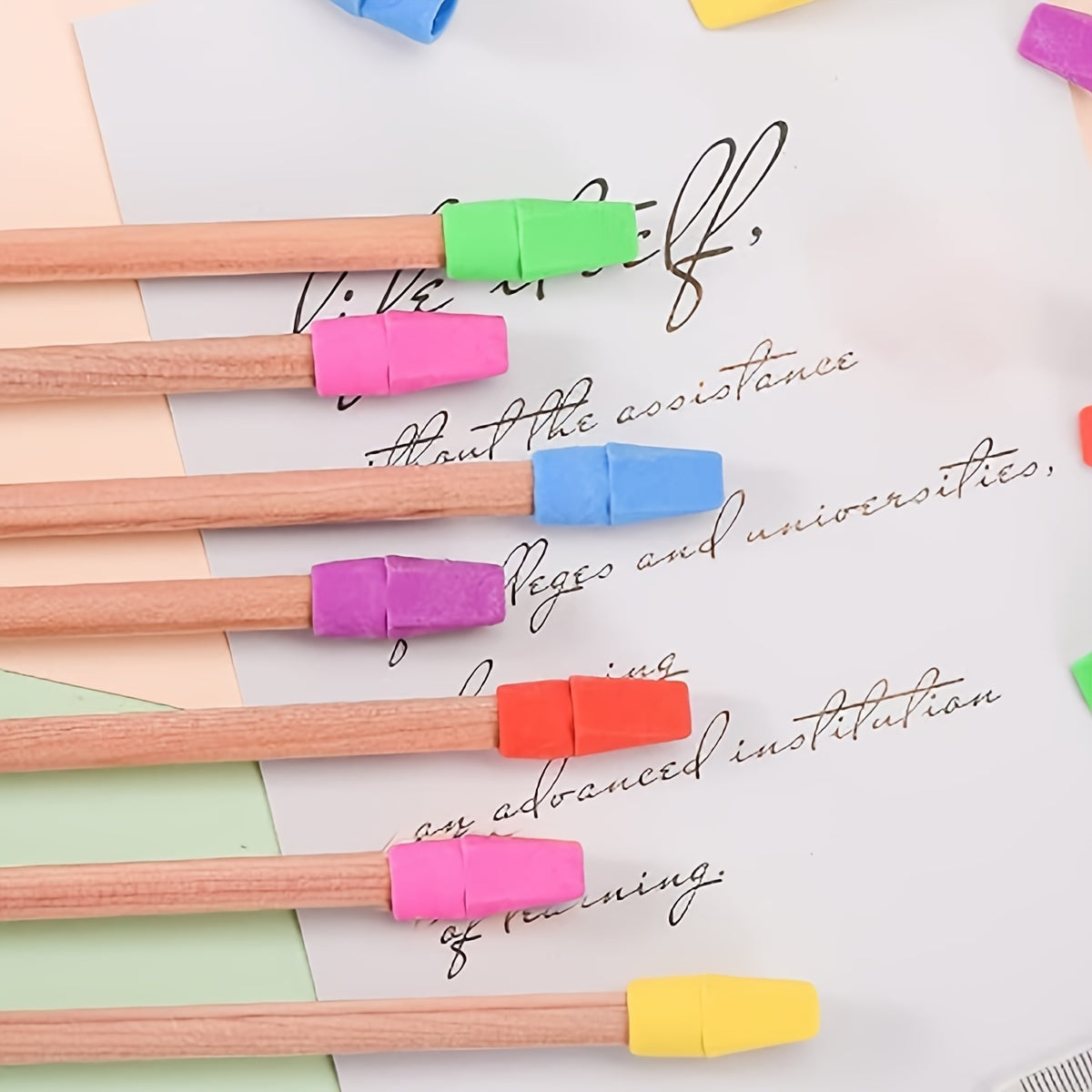 50 Pcs Colorful Pencil Top Erasers for School Office 6 Colors