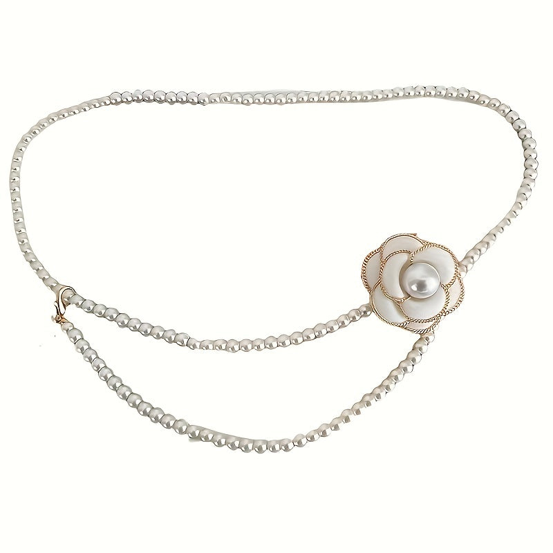 Camellia Faux Pearl Waist Chain for Women