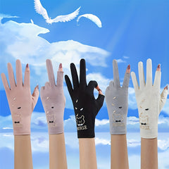 Bear Embroidery Half Finger Gloves for Women