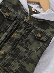 Camouflage Hooded Denim Jacket for Toddler Boys