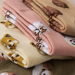 5 Pairs Women's Cotton Dog Pattern Crew Socks Multicolor