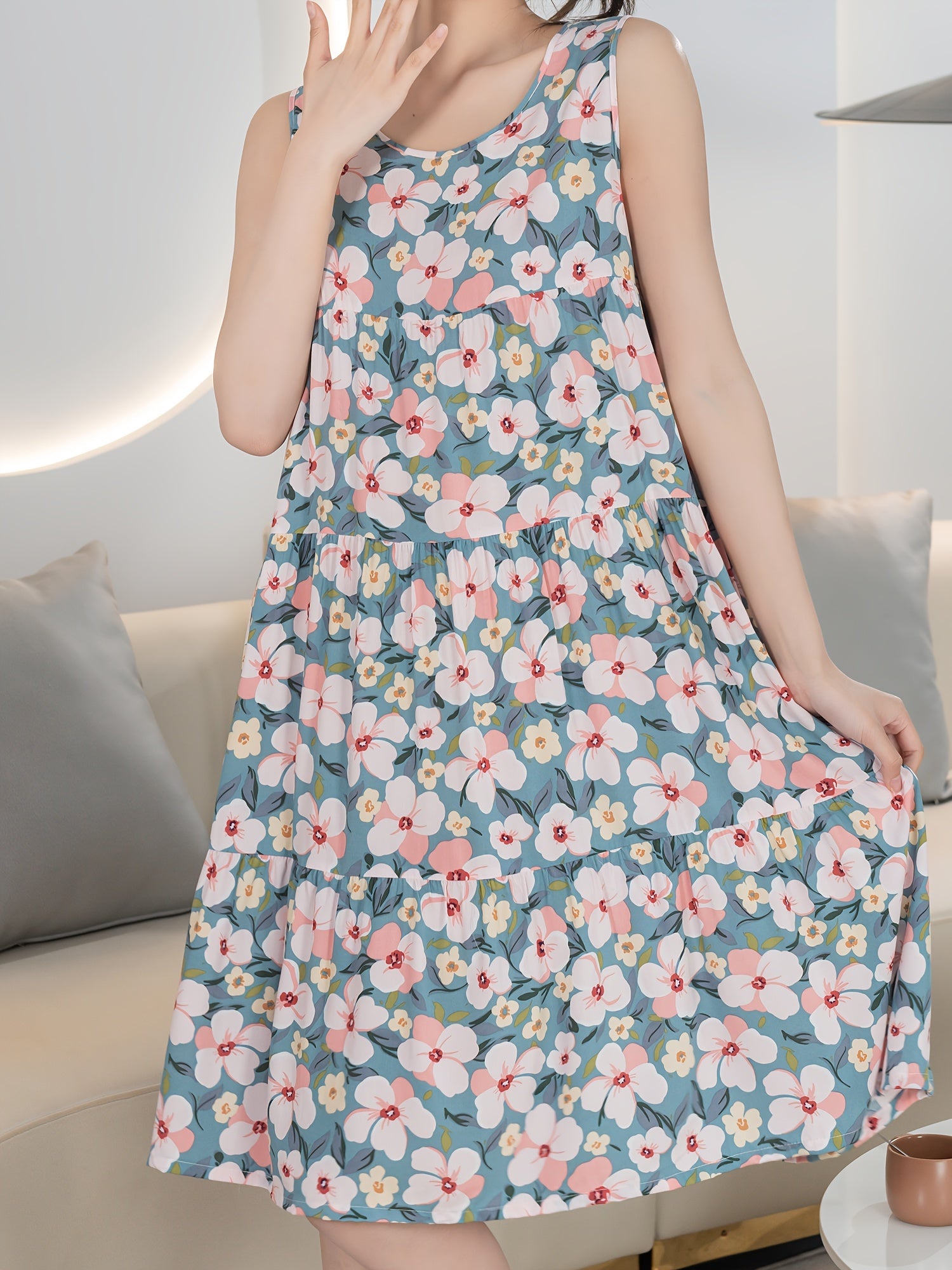 Floral Print NightDress Sleeveless Pajama Dress Women's Sleepwear