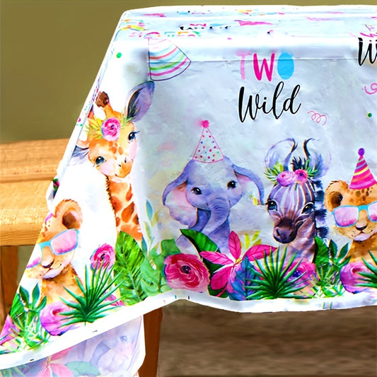 Jungle Safari Animals 2nd Birthday Tablecloth Giraffe Print Tablecover