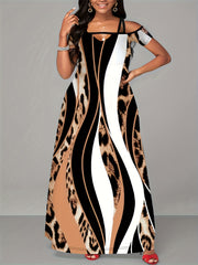  Colorblock Leopard Print Maxi Dress