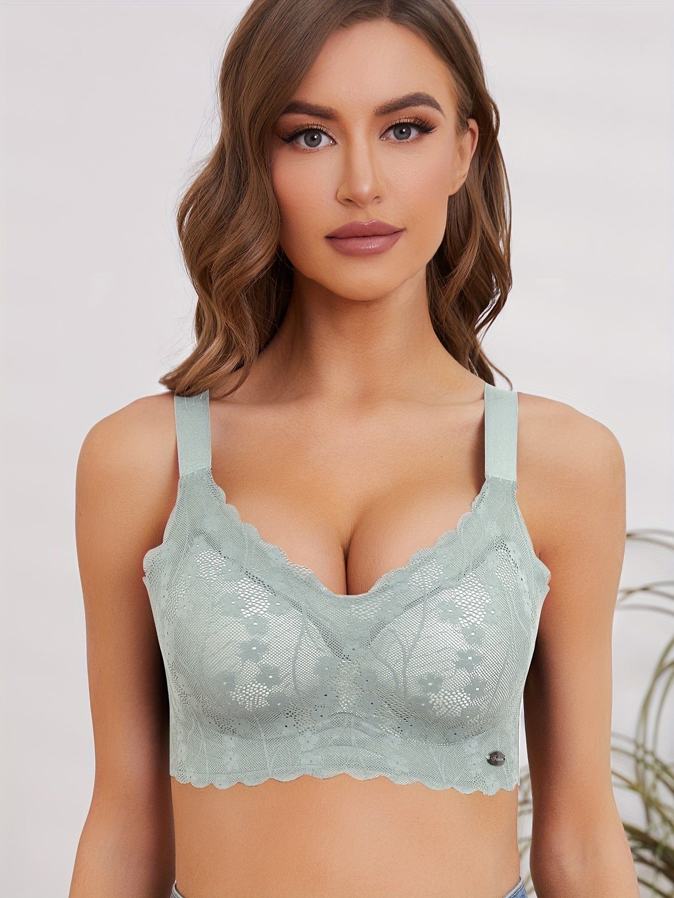 Lace Push Up Bra Breathable Scallop Trim Lingerie
