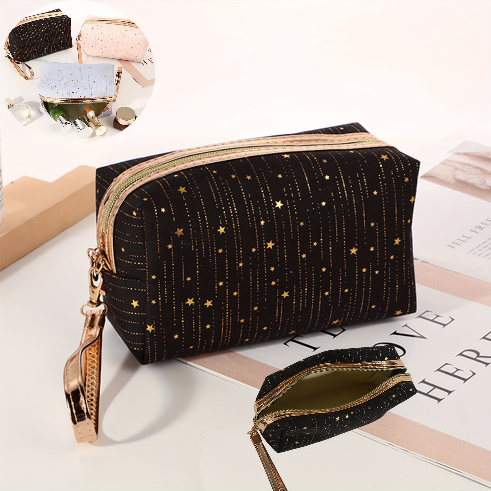 Glitter Stars Decor Makeup Bag Portable Cosmetic Bag Lipstick Organizer