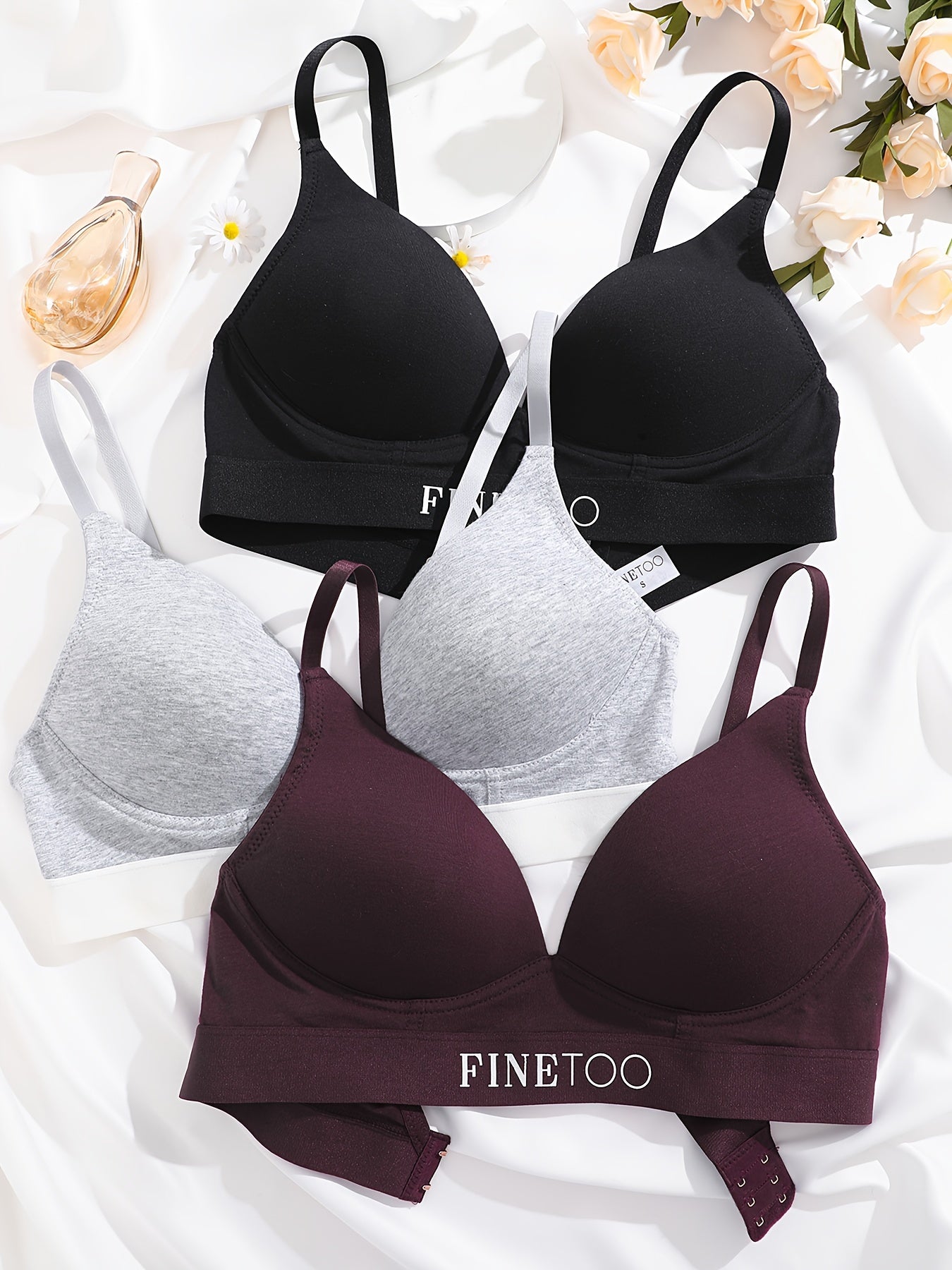 3pcs Letter Print T Shirt Bras Push Up Bra Women's Lingerie