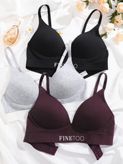 3pcs Letter Print T Shirt Bras Push Up Bra Women's Lingerie