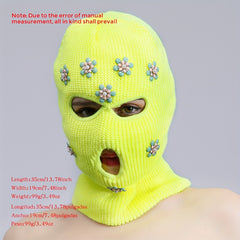 Green Rhinestone Flower Balaclava Y2K Ski Mask