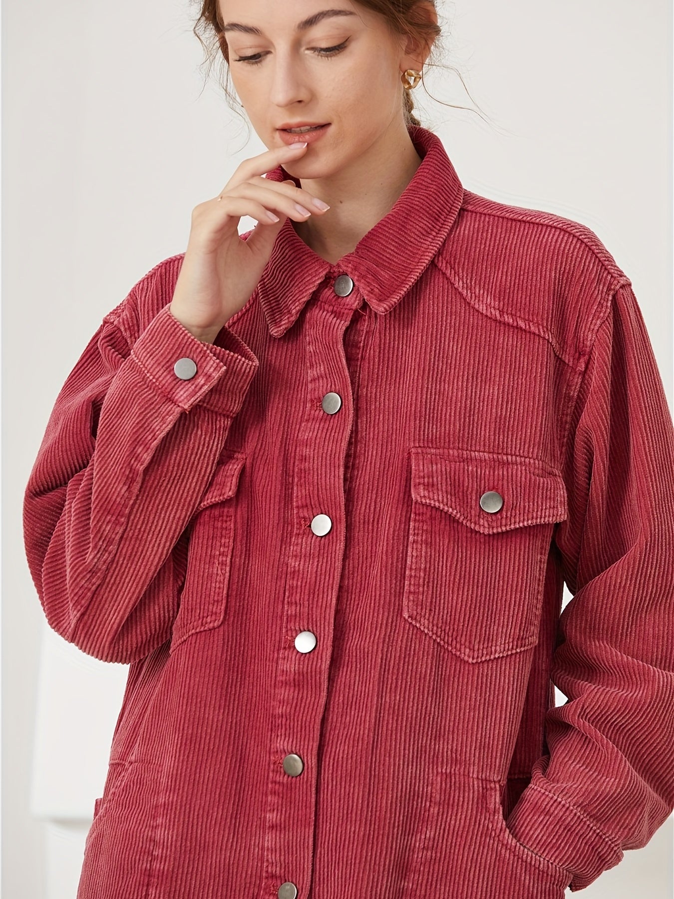 Vintage Solid Button Front Jacket Women's Outerwear
