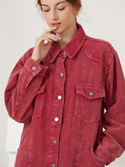 Vintage Solid Button Front Jacket Women's Outerwear