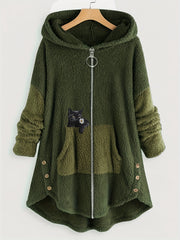 Cat Print Hooded Coat Warm Outerwear For Fall & Winter