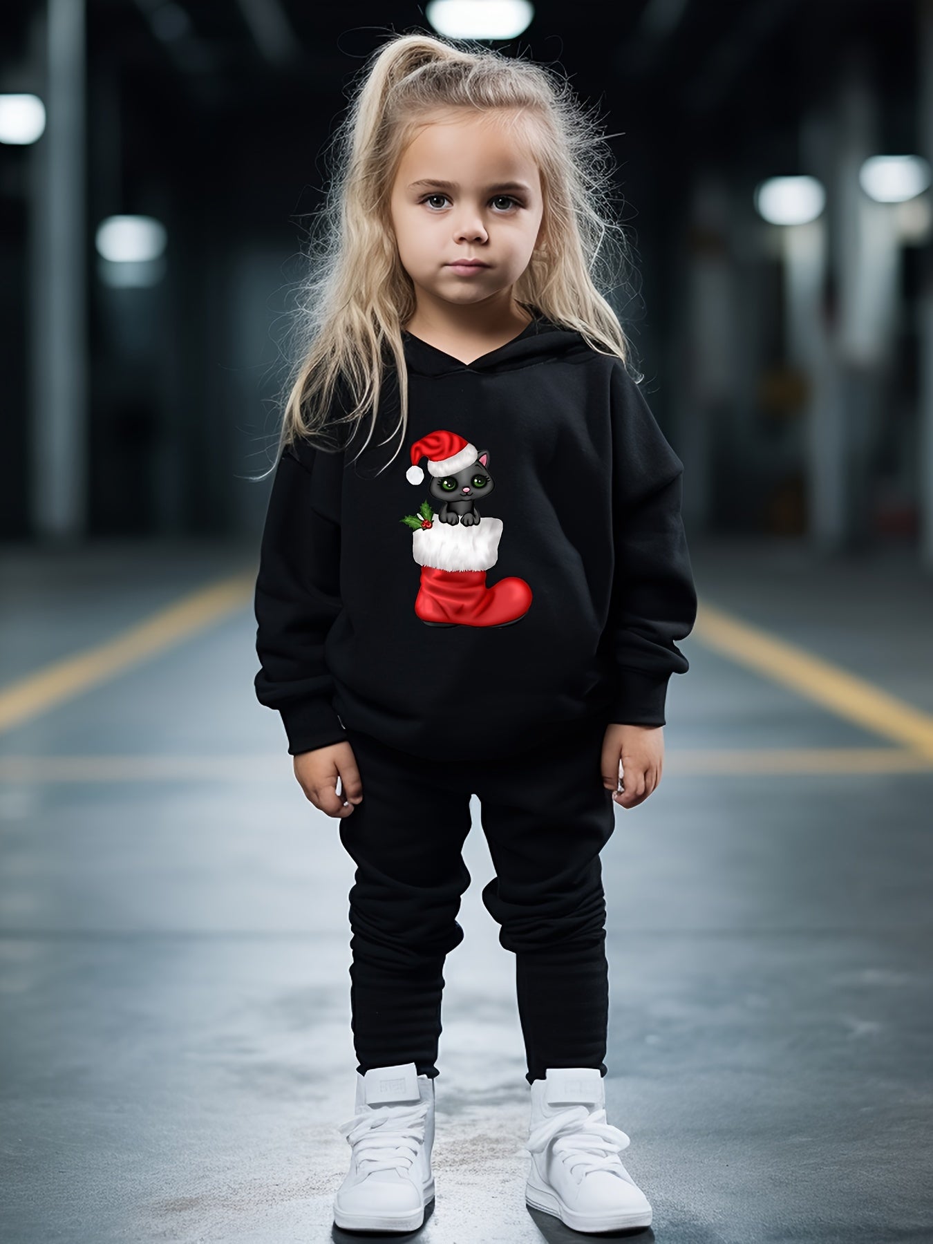OERYUI 2pcs Kitty & Christmas Hoodies Pants Set For Kids Spring Fall Sports