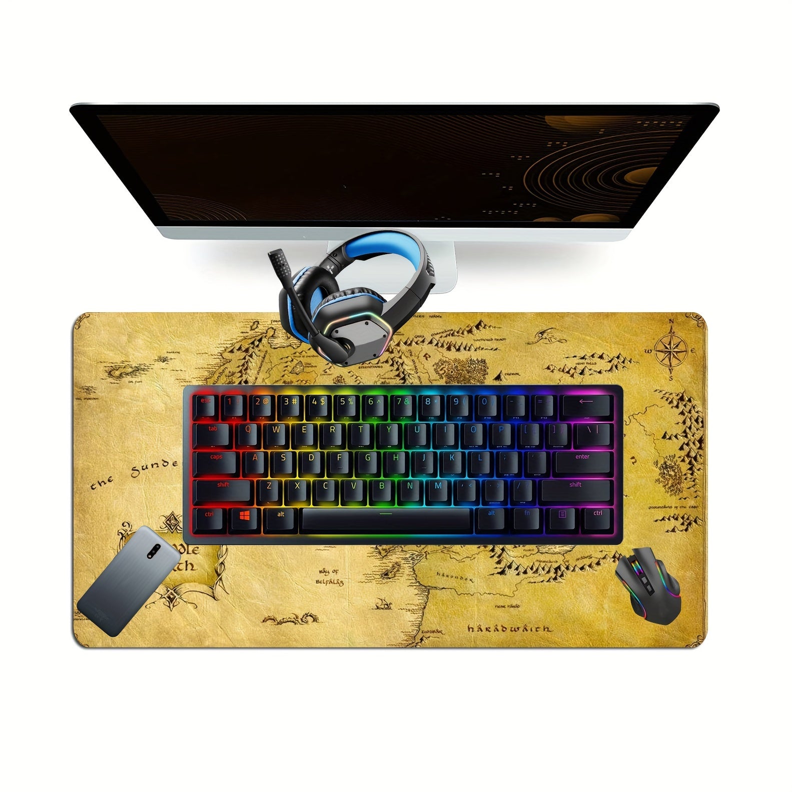 Treasure Map Gaming Mouse Pad Desk Mat - Large 60 X 35 - Non Slip Rubber Base
