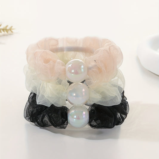 3pcs Faux Pearl Hair Ties Hair Bands for Girls