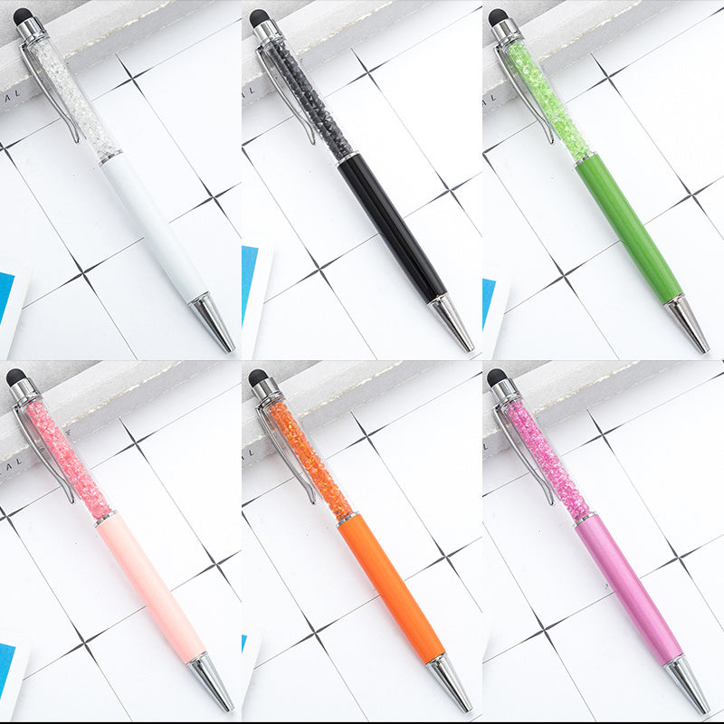 6pcs 2 in 1 Crystal Pens Stylus Metal Gem Ink Ballpoint 6 Colors