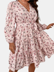 Women's Plus Ditsy Print Long Sleeve Smock Dress