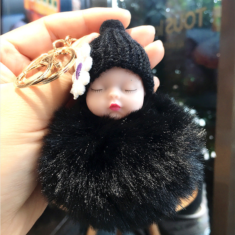 PomPom Sleeping Baby Doll Car Key Chain Cute Bag Pendant Key Holder