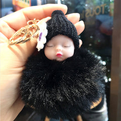 PomPom Sleeping Baby Doll Car Key Chain Cute Bag Pendant Key Holder