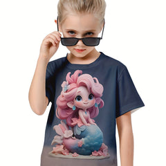 3D Mermaid Graphic Short Sleeve T shirt for Girls Boys