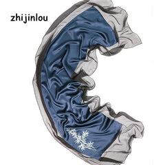 Elegant Silk Embroidery Long Scarf For Women
