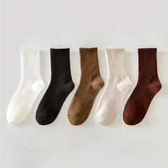 5 Pairs Solid Comfy Breathable Socks Women's Stockings Hosiery