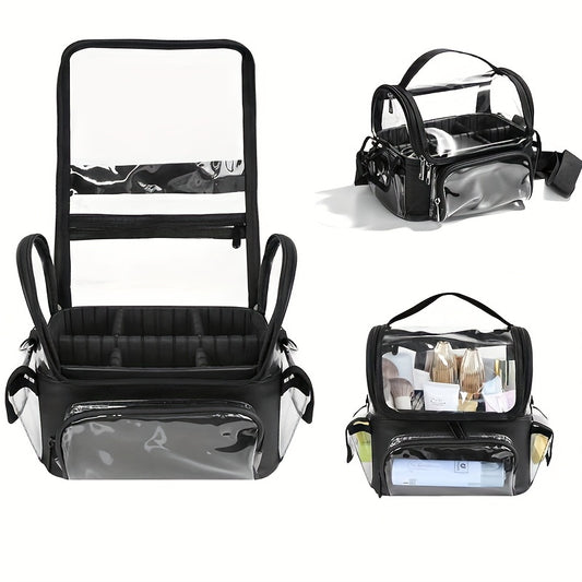 Makeup Brush Organizer Clear Case with Strap & Dividers