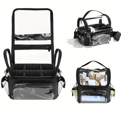 Makeup Brush Organizer Clear Case with Strap & Dividers