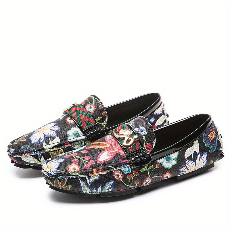 Floral Print Loafers Soft Sole Slip On Shoes Comfy Flat Shoes