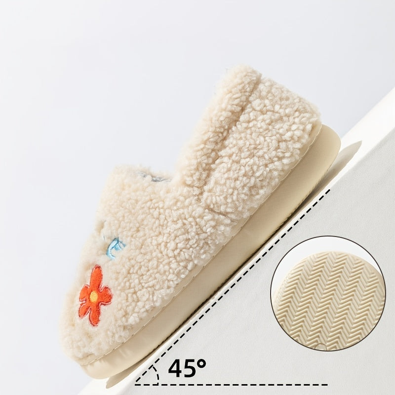 Letter & Flower Print Slippers Slip On Round Toe Low Indoor Shoes