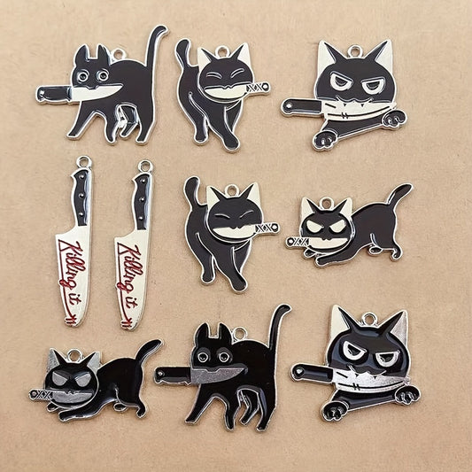 10pcs Halloween Cat & Charm DIY Jewelry Making Supplies
