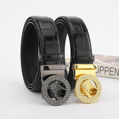 Men's Eagle Head Auto Buckle Belt Cowhide Crocodile Pattern