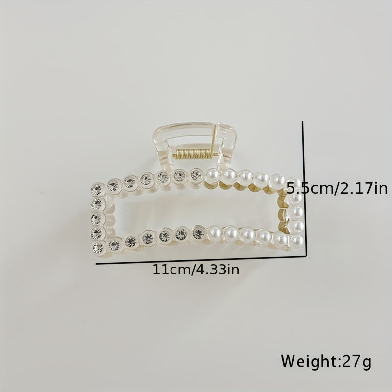 Rhinestone Faux Pearl Hair Claw for Women