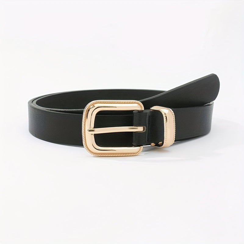 Golden Square Buckle Thin Belt PU Leather Casual Belt Girdle