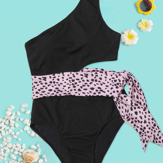 Toddler Girls Leopard One Shoulder Swimsuit