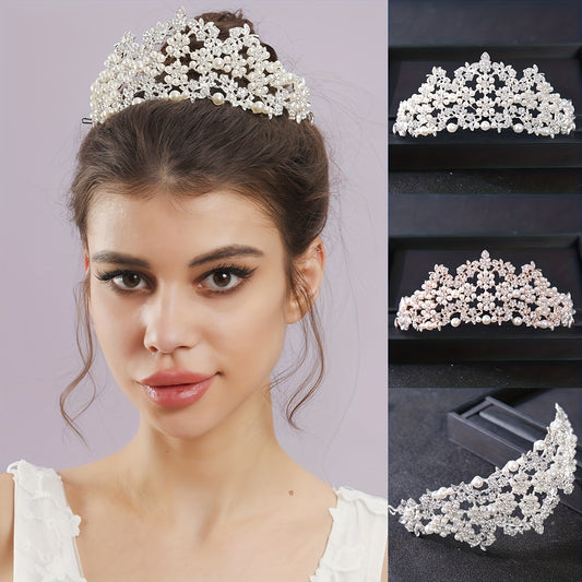 Faux Pearl Rhinestone Crown Hairband Wedding Favor Decorations