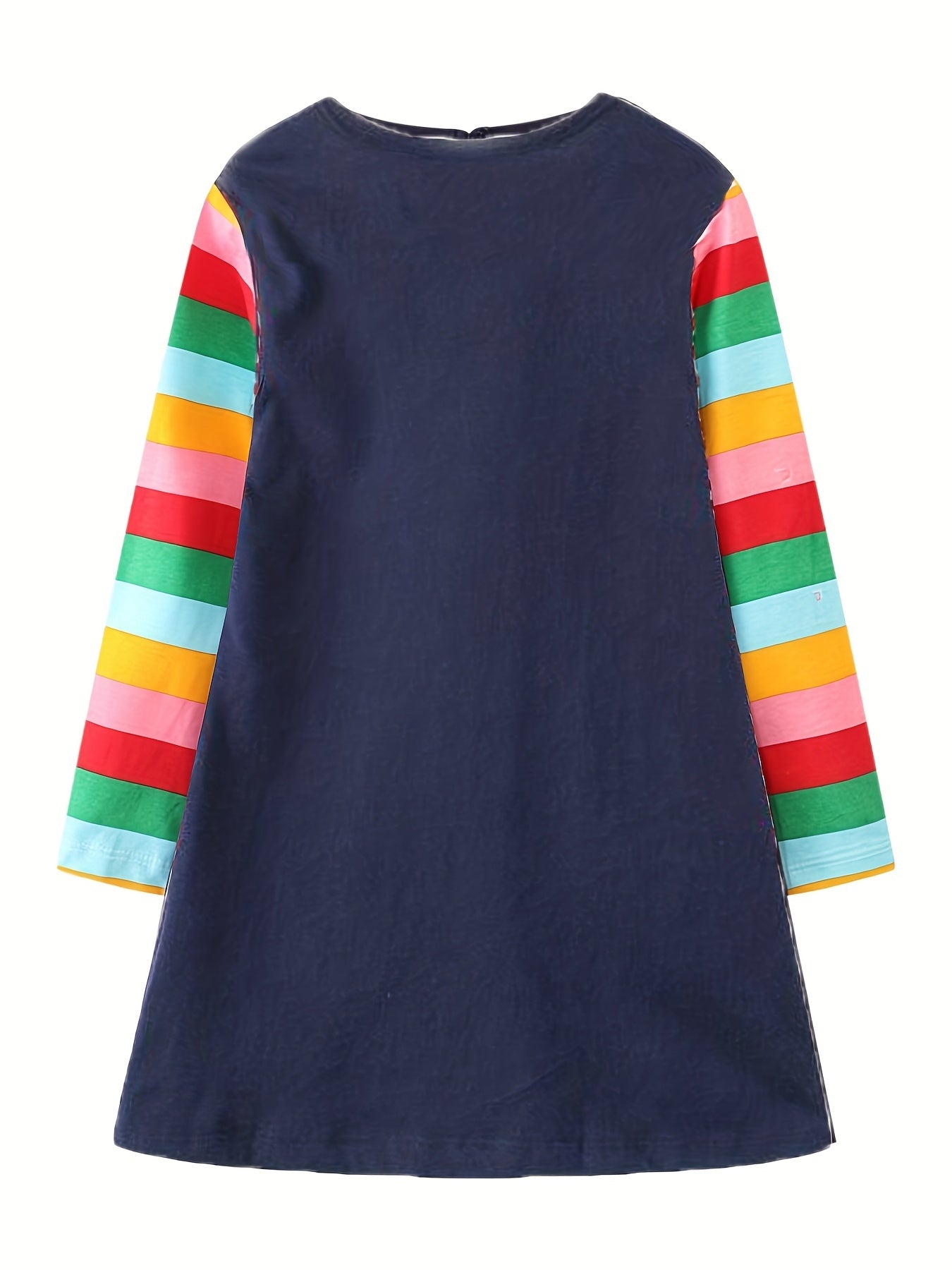 Girls' Unicorn Embroidery Striped Raglan Dress