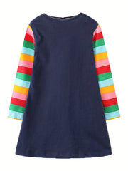 Girls' Unicorn Embroidery Striped Raglan Dress