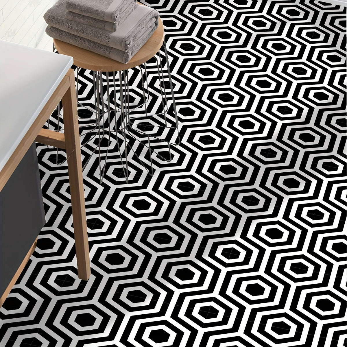 12pcs Moroccan Style Polygon Floor Tile Stickers