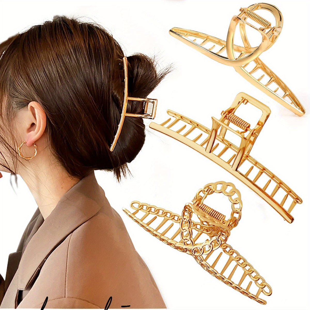 4PCS Metal Large Hair Claw Non Slip Barrette Hair Styling Accessories