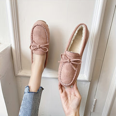 Women's Bowknot Loafers Plush Lined Slip On Flat Shoes